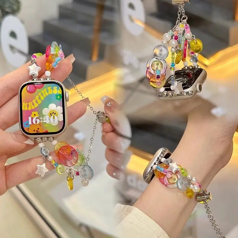 Apple Watch 스트랩 Ultra/Se10/9/8/7/6/5/4/3/2/1과 호환되는 38/40/41/42/44/45/46/49mm와 호환되는 버튼 도파민 스트랩