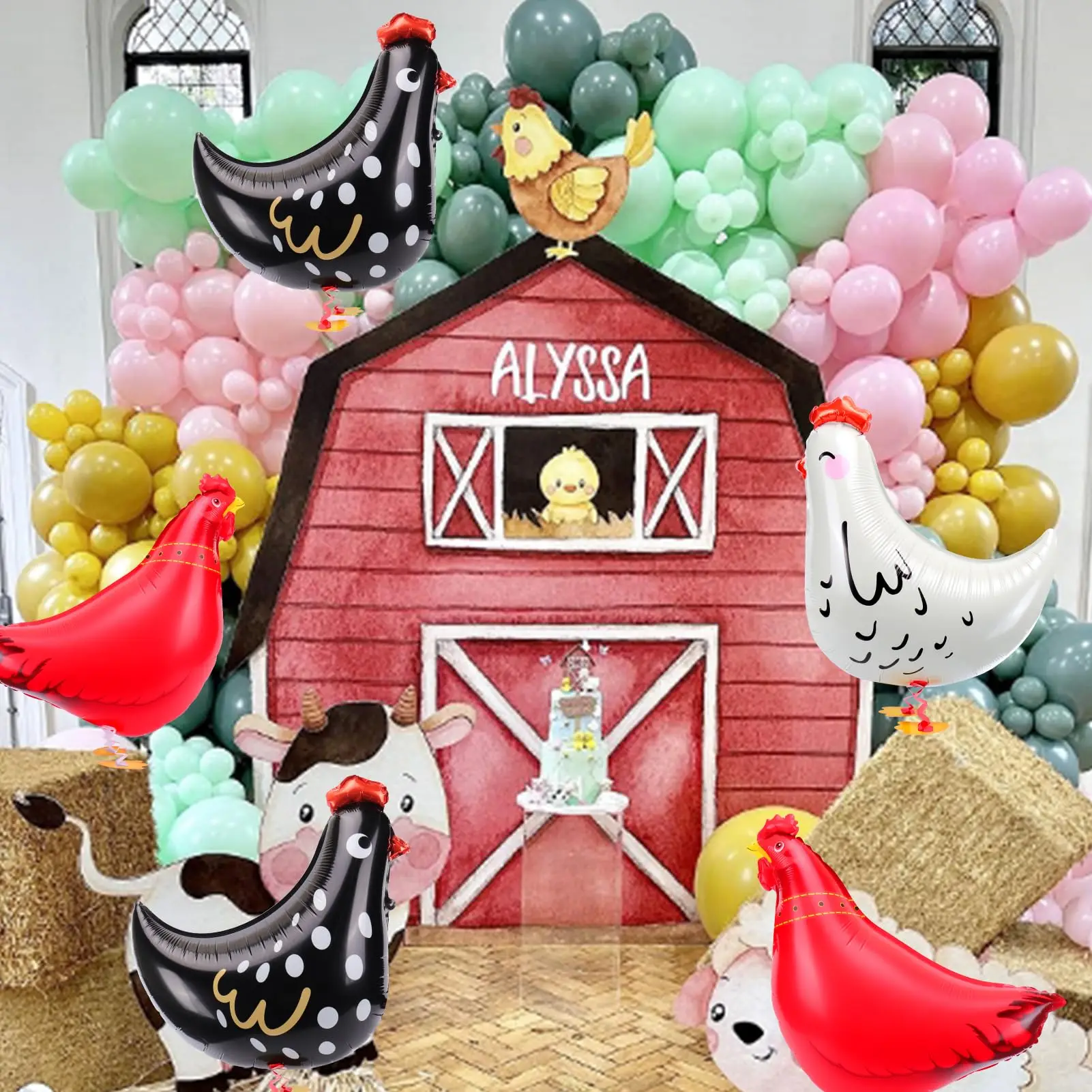Palloncini Animali Fattoria 4 Pezzi In Alluminio – Mucca E Maiale Con Pompa, Decorazioni Per Feste Compleanno A Tema Animali - 2