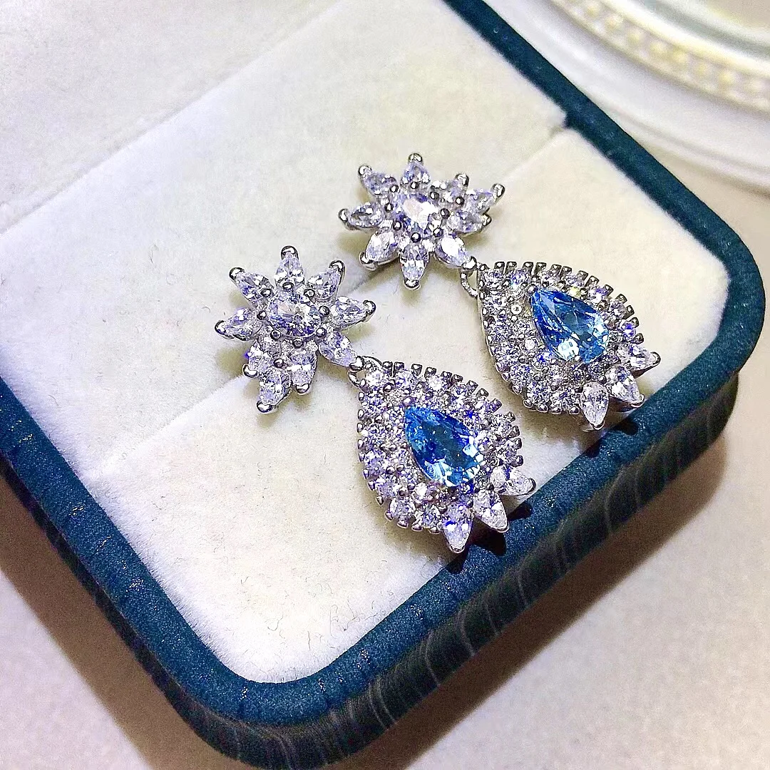 

Luxury 925 Silver Topaz Drop Earrings for Party 4mm*6mm VVS Grade Pear Cut Natural Topaz Dangle Silver Topaz Jewelry