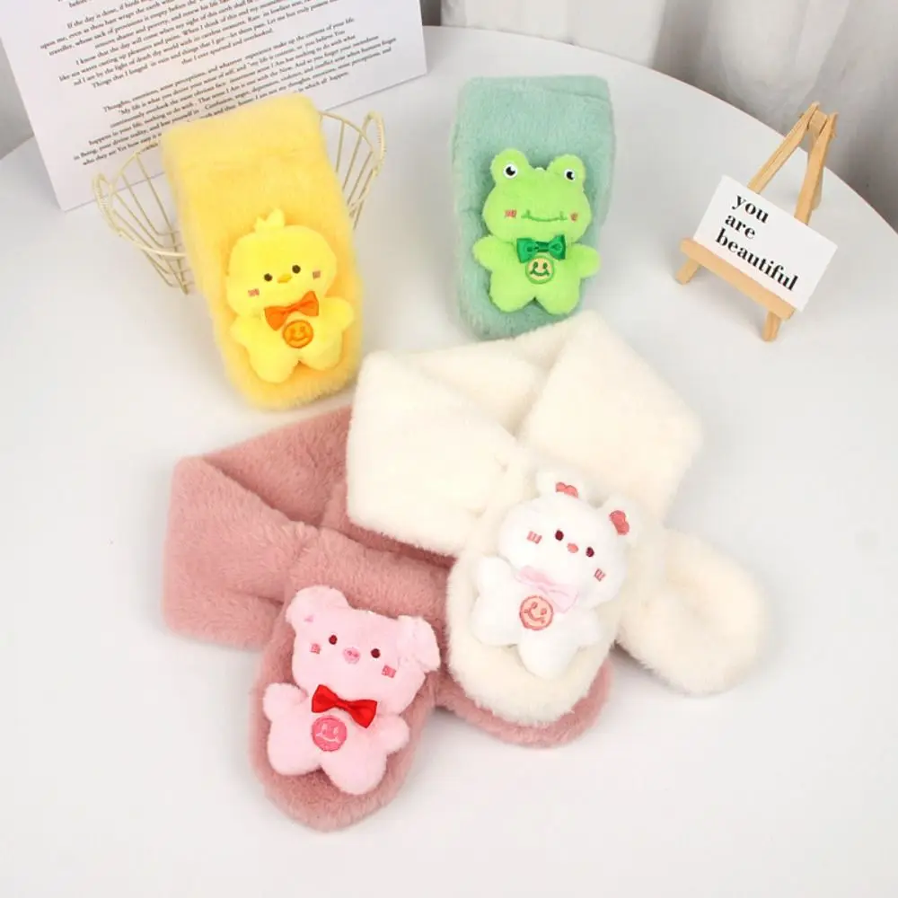 

Теплый шарф, мультяшный плюшевый шарф, однотонный детский шарф из искусственного кроличьего меха, утепленный плюшевый перекрестный шейный платок, шарф