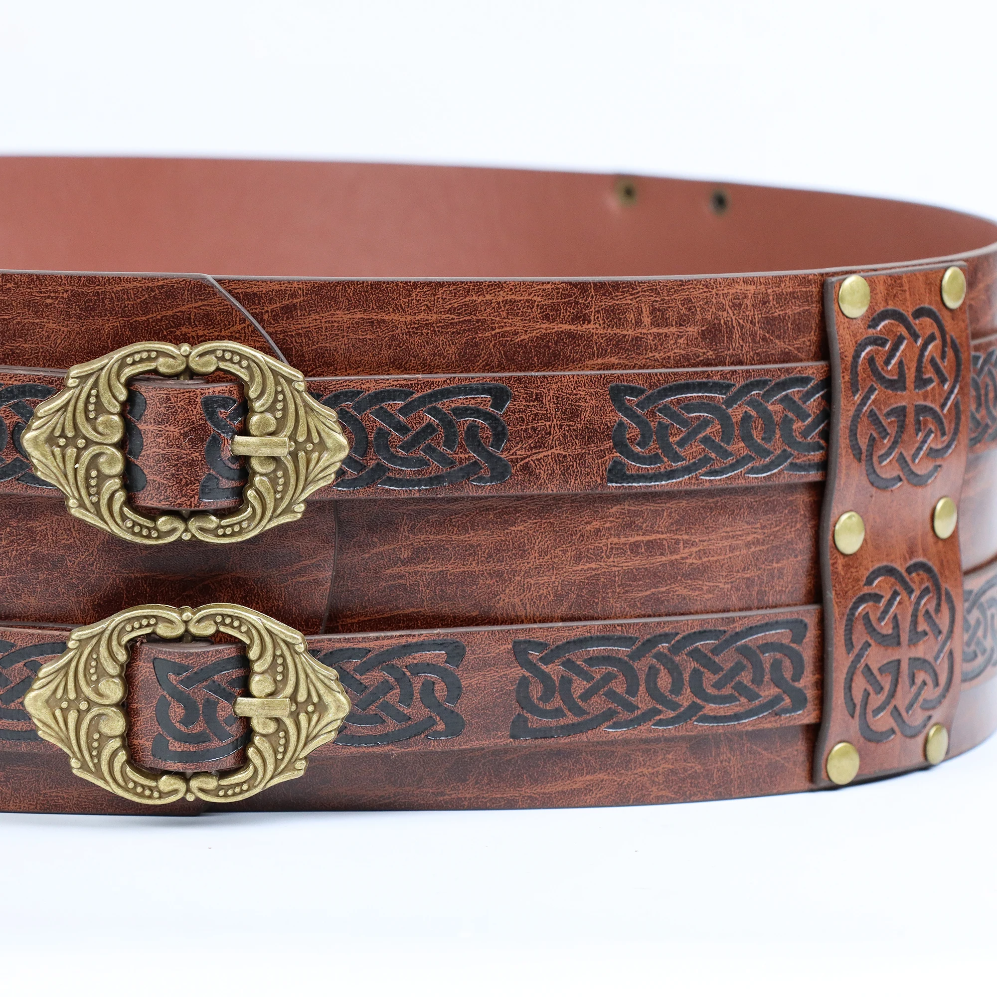 PU-Ledergürtel, doppelt breit, dicker Gürtel, Wikinger, Piraten, mittelalterliches Kriegszubehör, breite Schnalle, Korsett, Cinch, Gladiator, Herren – Detail 7