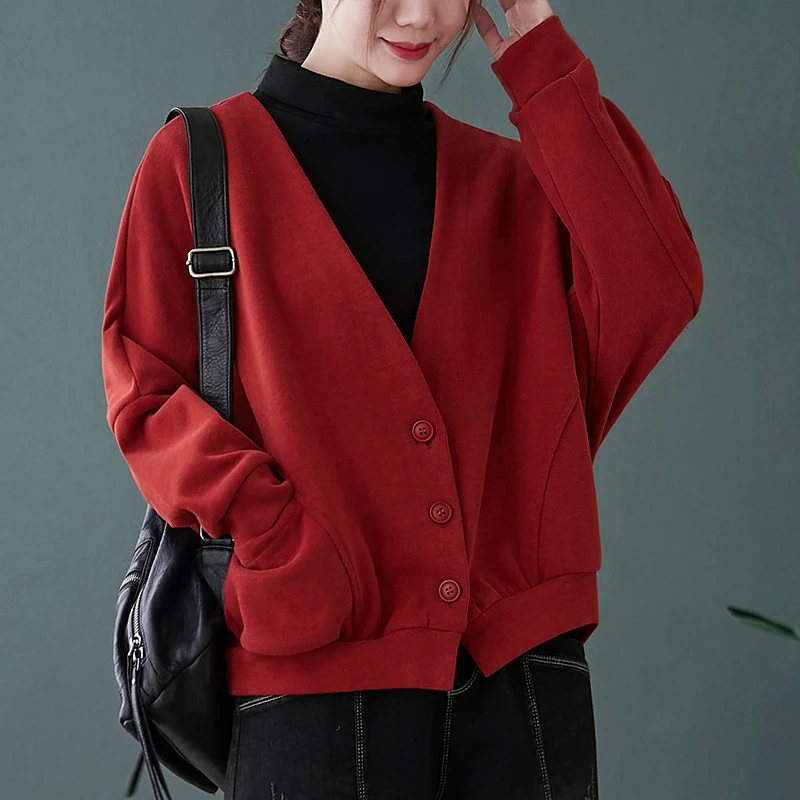 

2023 New Products Are Launched Women Loose Casual Long Sleeve Outerwear Top Pure Color Single-breasted Fashionable Jacket T756
