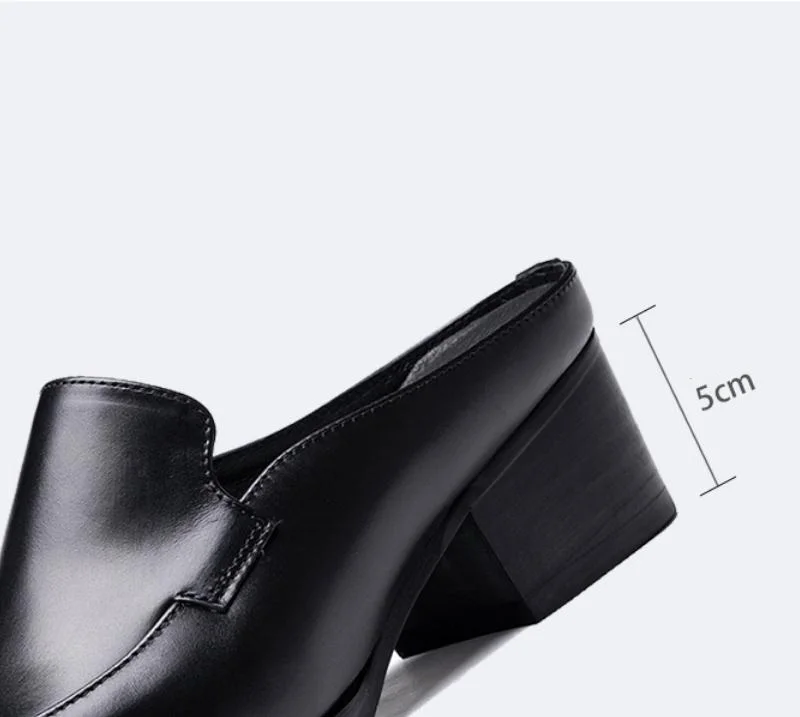 Summer New Mules Shoes Men Slippers Heels Sandals Square Toe Slip-On Genuine Leather Height Increase Shoes Mens Business