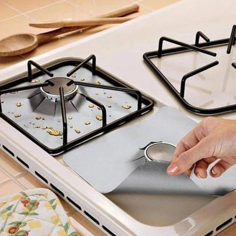 Gas Stove Protector 4Pcs Kitchen Reusable Burner Covers Mat Protector Cleaning Pad Liner Cover