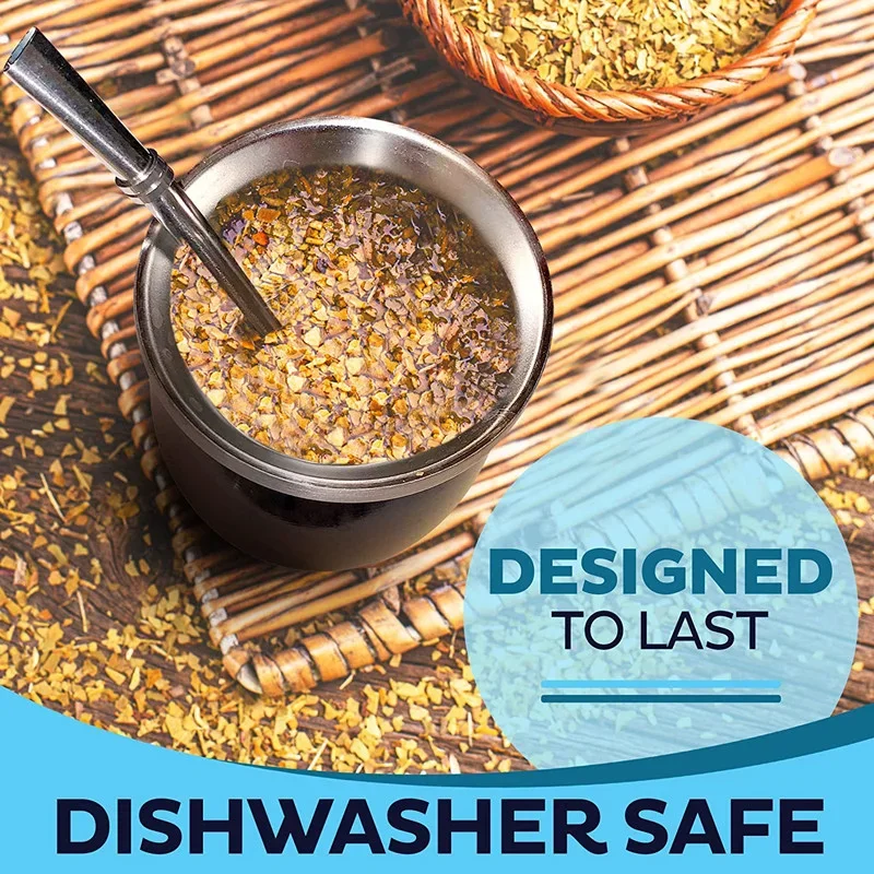 230ML 304 Stainless Steel Mate Cup Double Wall 8oz Portable Tea Mug Mate Gourd with Bombillas and Cleaning Brush