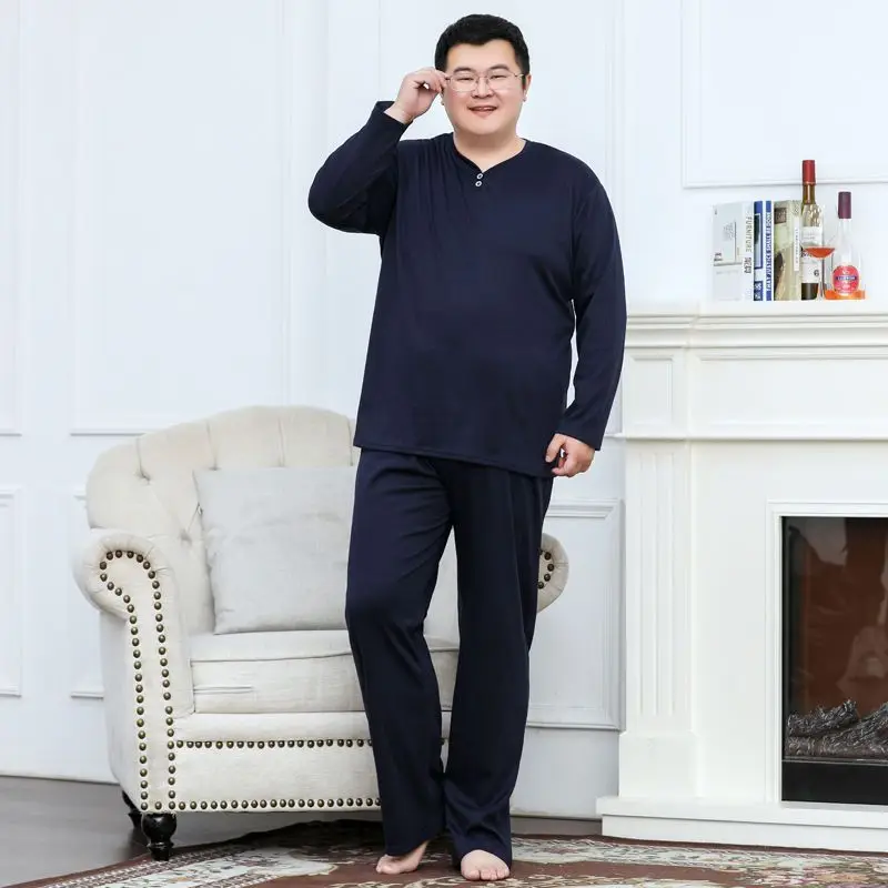 

3XL-5XL Men Pajamas Sets Spring Summer Long Sleeve Blouse + Pants 2pcs Sleepwear Suits Enlarge Elastic Waist Male Outfits Hw89