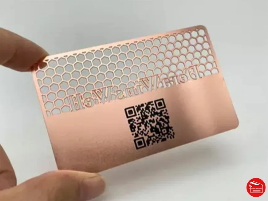 Metal Business Cards Plated Rose Gold Matt Finished High quality Cutting Out Custom Logo Screen Printing Personal QR Code
