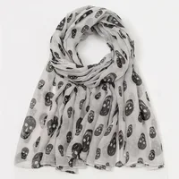 Supply European and American Style Skull Printing Large Size Silk Scarf Sunscreen Shawl 1