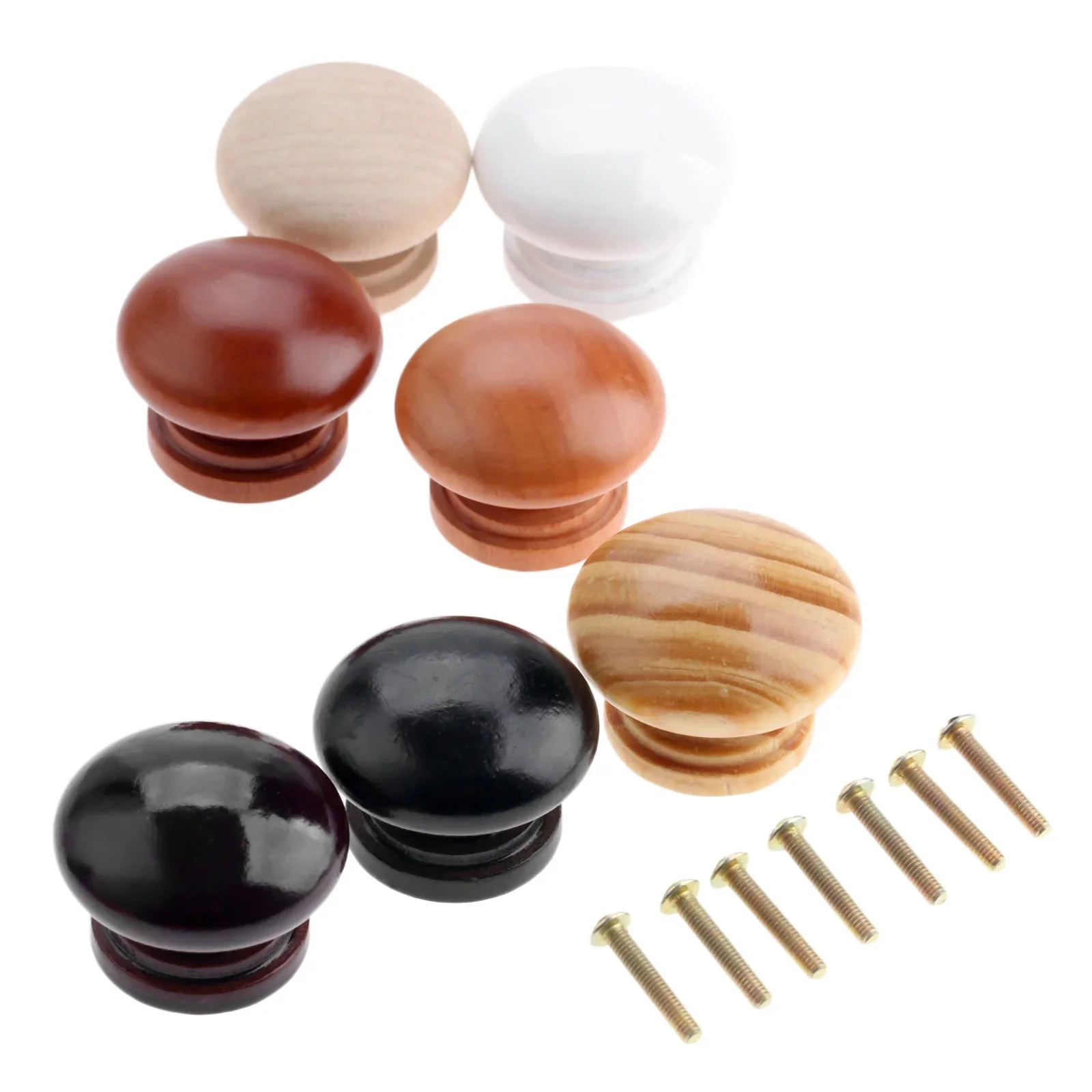 Round Mushroom Wooden Knobs and Handles Wardrobe Cabinet Drawer Dresser Closet Cupboard Pulls Kitchen Hardware 5Pcs