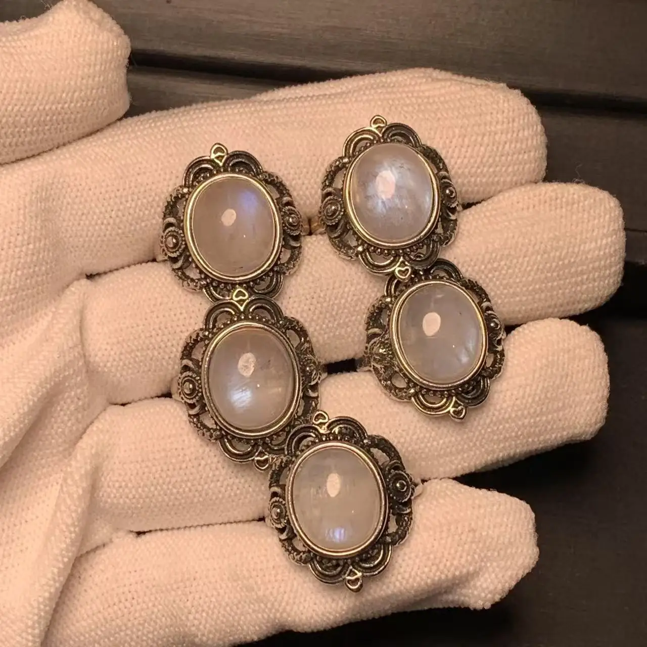 MM Natural BLUE Moonstone Ring Adjustable Female  Ring Jewelry for Women Gift Wholesale High Quality Vintage Fine