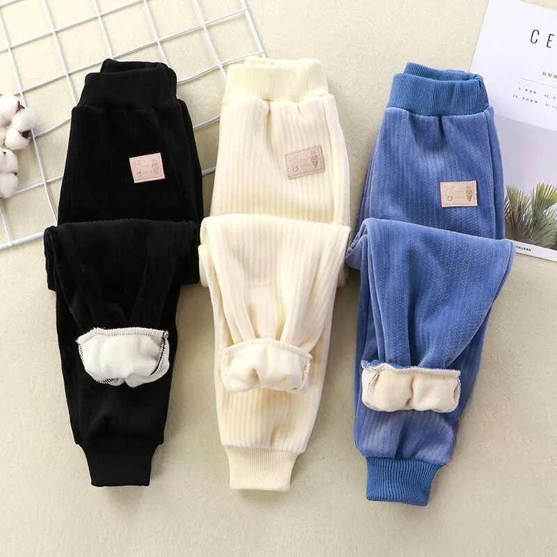

Autumn Kids Fleece Corduroy Trousers for Girls Solid Warm Sweatpant 1+y Young Child Clothing Spring Boys Ankle Length Harem Pant