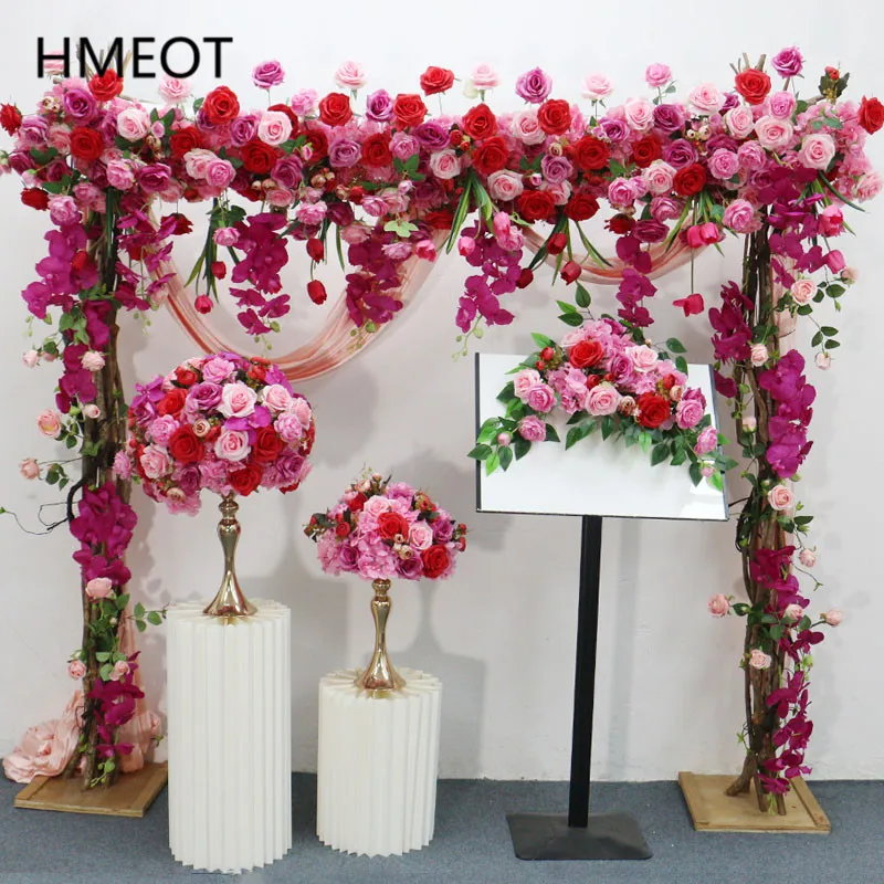 Rose Red Orchid Tulip Rose Artificial Flower Row Arrangement Wedding Sign Flowers Table