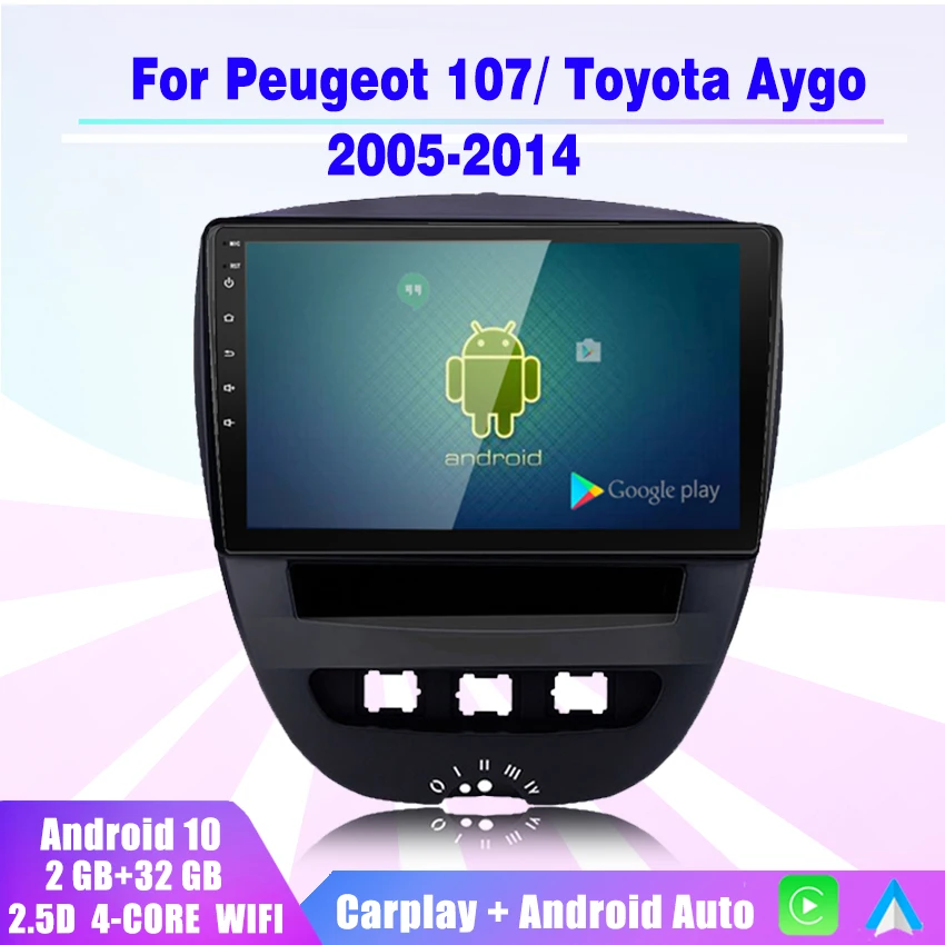 2 din Android radio car multimedia player wireless Carplay Auto GPS WIFI For Peugeot 107 Citroen C1 Toyota Aygo 2005-2014 |