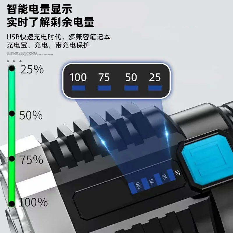 LED Flashlight Camping Torch 4 Lamp COB Side Lights Outdoor USB Rechargeable Portable Hand Lantern