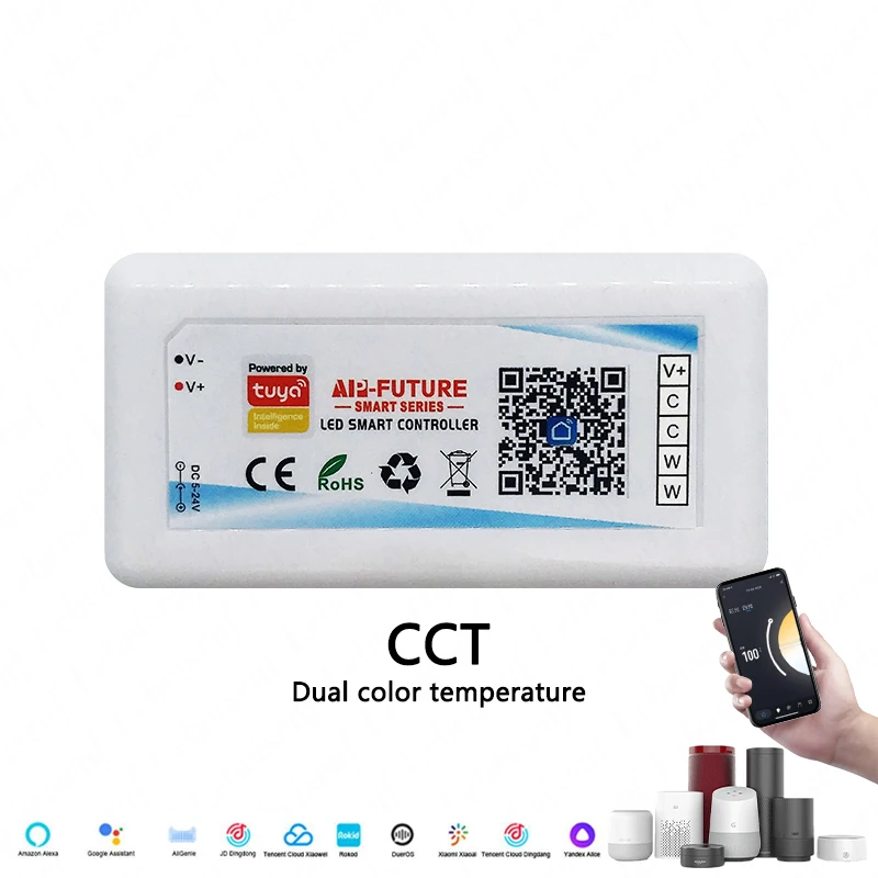 Smart LED Strip Controller with AI Voice and Music Sync – RGB, CCT, and Single Color Dimmer (WiFi, Tuya, APP Controlled)