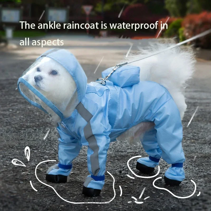PetPuppyDogRaincoatWaterproofJacketCoverage4LegsRainbootDog