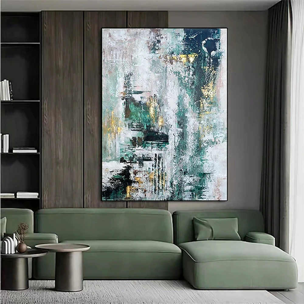 

Handmade Hand Painted Oil Painting Storm Wall Art Dark Green Gold Living Room Hallway Bedroom Wall Luxurious Decorative Painting
