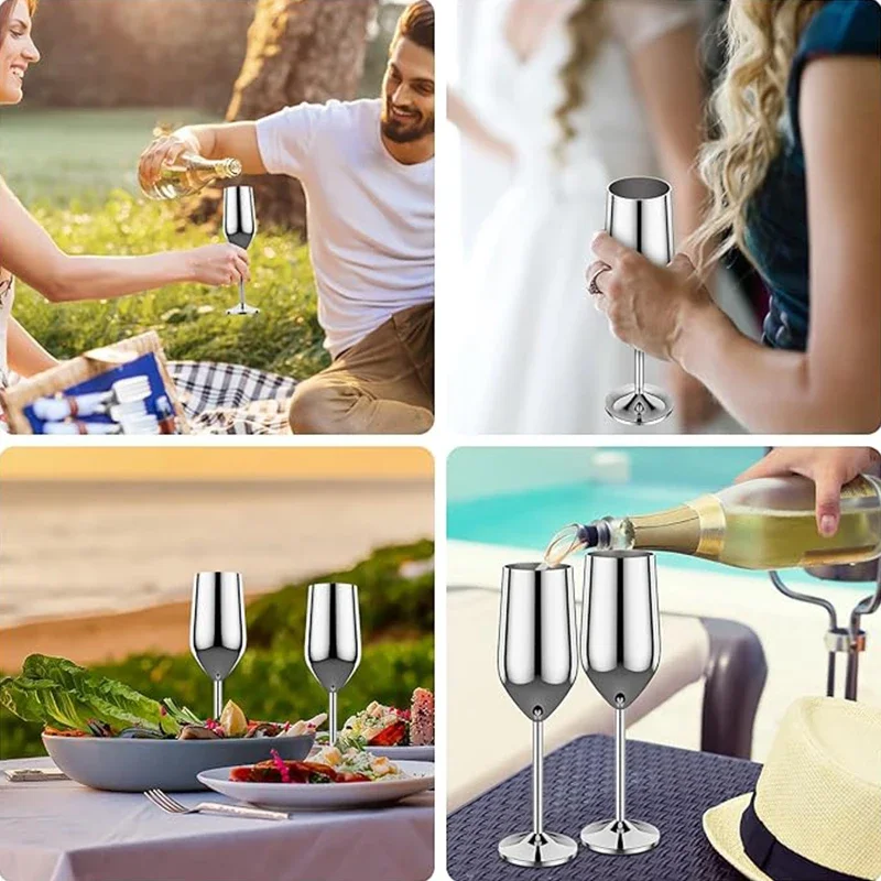 6Pcs Stainless steel wine glasses unbreakable metal cocktail glasses 220ml for drinking cocktails and wine at bar Cup