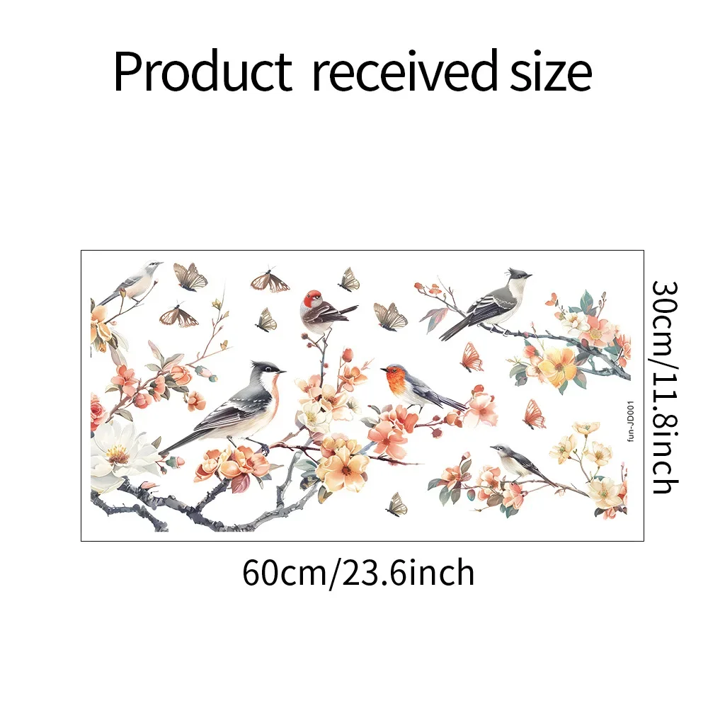 Flower Branches Bird Glass Windows Home Landscaping Decoration Electrostatic Uv Window Stickers Can Be Removed 1PCS