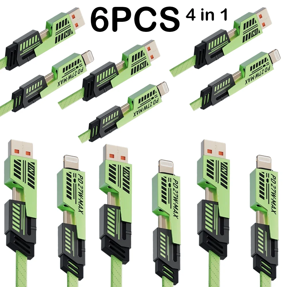 كابل USB 4 في 1 شحن سريع 65 وات من النوع C USB Mic...