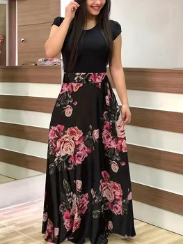 Large Size Polka Dot Print Seam Dress, Dignified And Elegant Slim Round Neck Short-sleeved Vest Dress, Spring And Summer, Women' 1