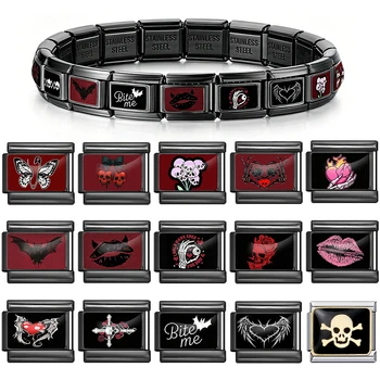 URING DIY 9mm Link Original Style Gothic Dark Aesthetic Lips Wing Grunge Italian Bracelet Making Bead Stainless Steel Jewelry 1
