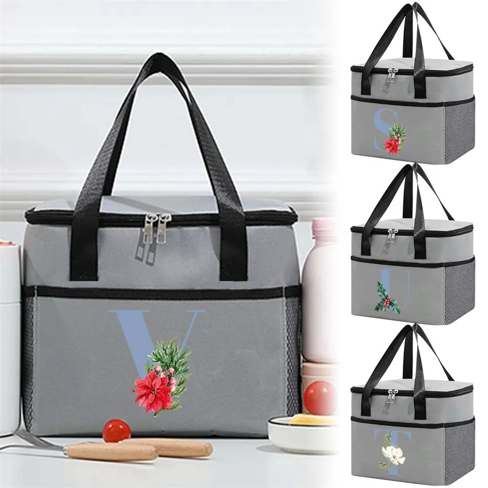 

Lunch Bag Portable Thermal Bags Durable Waterproof Cooler Lunch Handbag Blue Letter Printing Series Food Storage Insulated Case