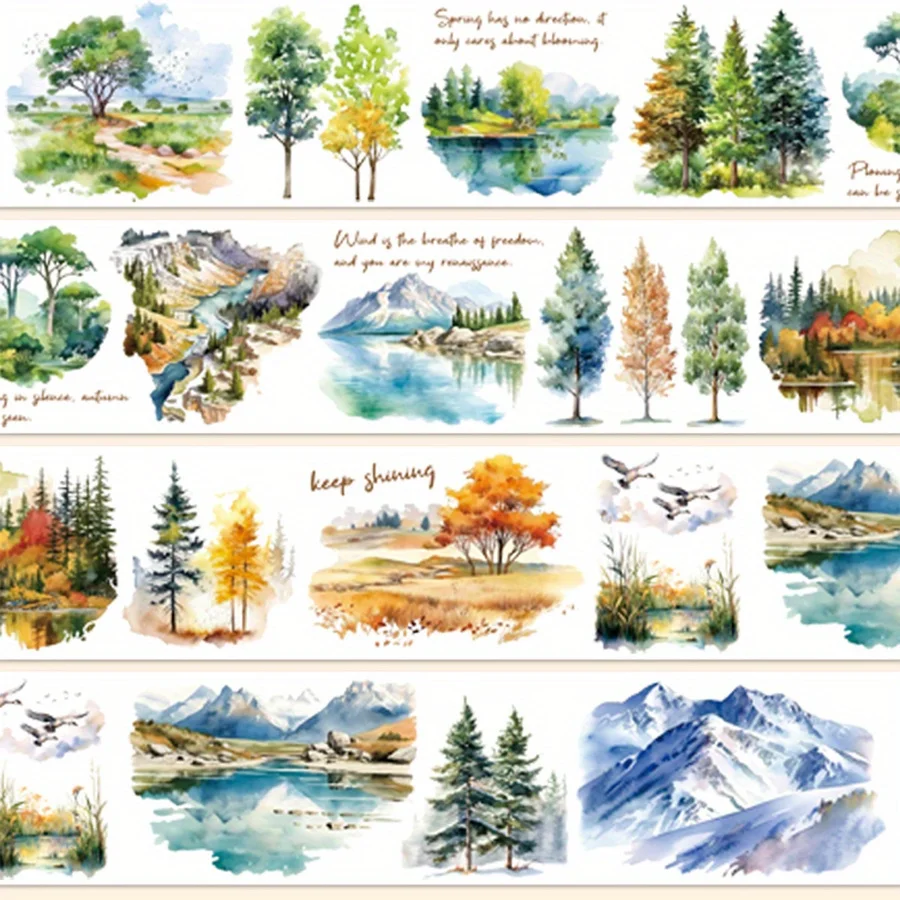 2m/ Roll Matte The Four Seasons PET Sticker Decorative Natural Scenery Tape For Scrapbook Magazine Aesthetic Stationery 6