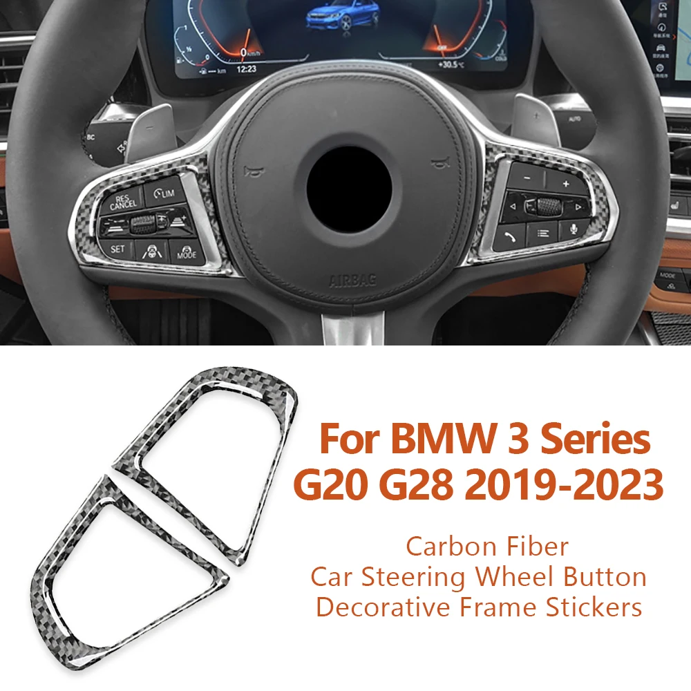 

For BMW 3 Series G20 G28 2019-2023 Carbon Fiber Car Steering Wheel Button Decorative Frame Stickers Auto Interior Accessoriess