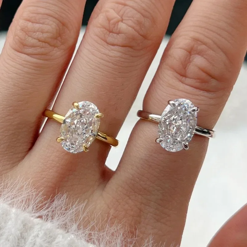 

Сверкающее кольцо из серебра 925 пробы с овальным измельченным льдом 8*12 мм с высокоуглеродистым бриллиантом, Изящные Ювелирные украшения для женщин на свадьбу