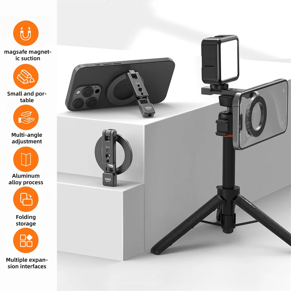 VRIG 다기능 자기 전화 홀더 w 1/4 -20 MagSafe iPhone 안드로이드 마이크 조명용 콜드 슈 데스크탑 전화 삼각대 마운트