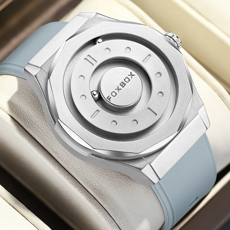 FOXBOX Waterproof Watch For Men Fashion Top Brand Luxury Scrolling Pointer Magnetic Force Men's Quartz Wristwatches Montre Homme