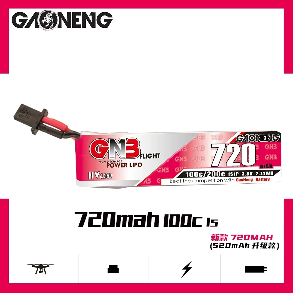 Lot de 6 accus GNB 1S HV LiPo 720mAh 100C pour Mobula8, prêts à l'emploi