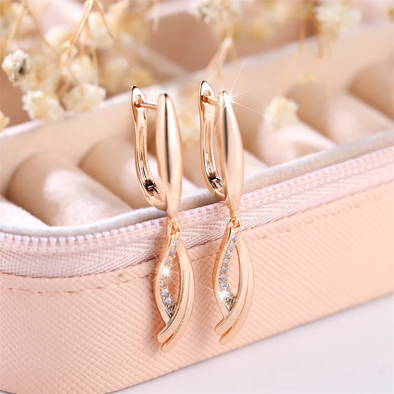 Luxury Female White Zircon Stone Earrings Charm Gold Color Wedding Jewelry For Women