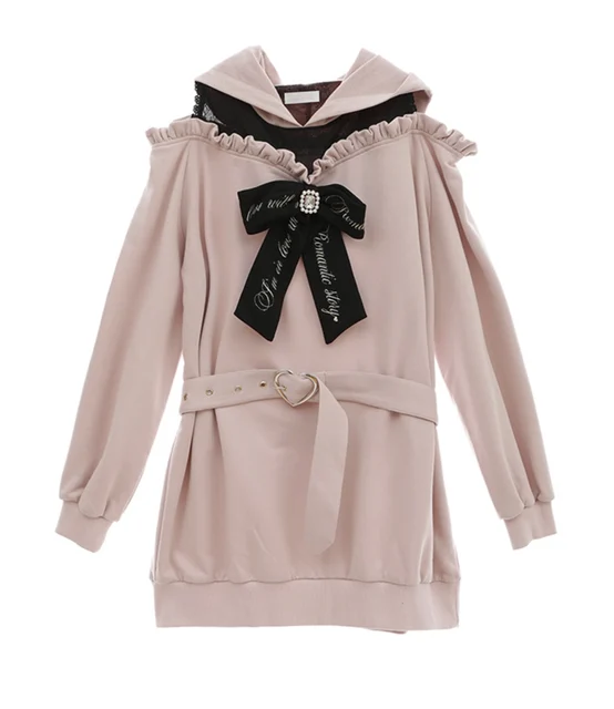 ワンピース Ribbon sleeve layered hoodie dress Ribbon sleeve layered hoodie dress