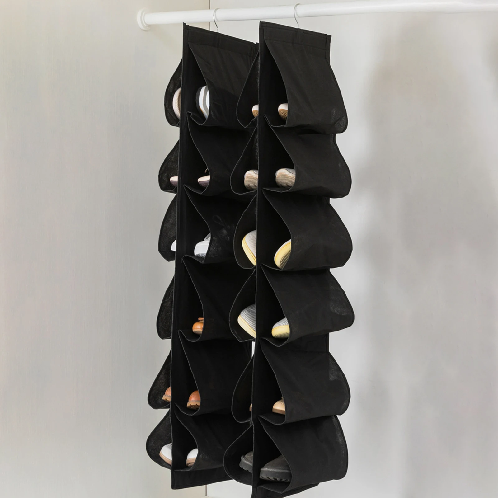 6 Layer Hanging Storage Bag Shoes Rack Storage Shoes Hanger Clothes Organizer Hanging Pocket Organizer Foldable Space Saving 3