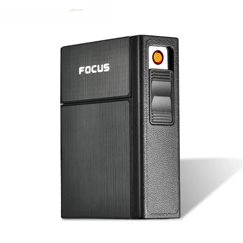 USB Lighter with Cigarette Case, Flameless, Detachable, Electronic,  Windproof, 20 Cigarettes Capacity Box