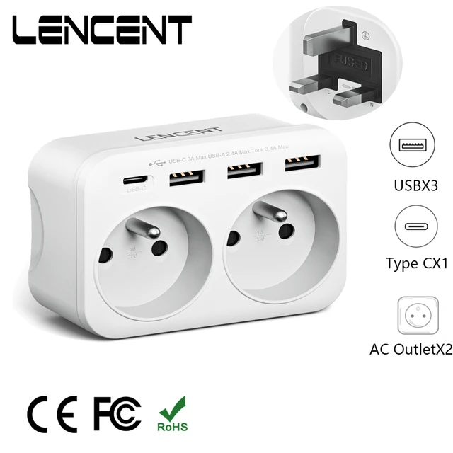 Lencent 2 Pack Fr To Uk Travel Adapter With 1 Ac Outlet 2 Usb Ports And 1  Type C 4 In 1 Adapter Wall Charger For Home/travel - Electrical Socket &  Plugs Adaptors - AliExpress