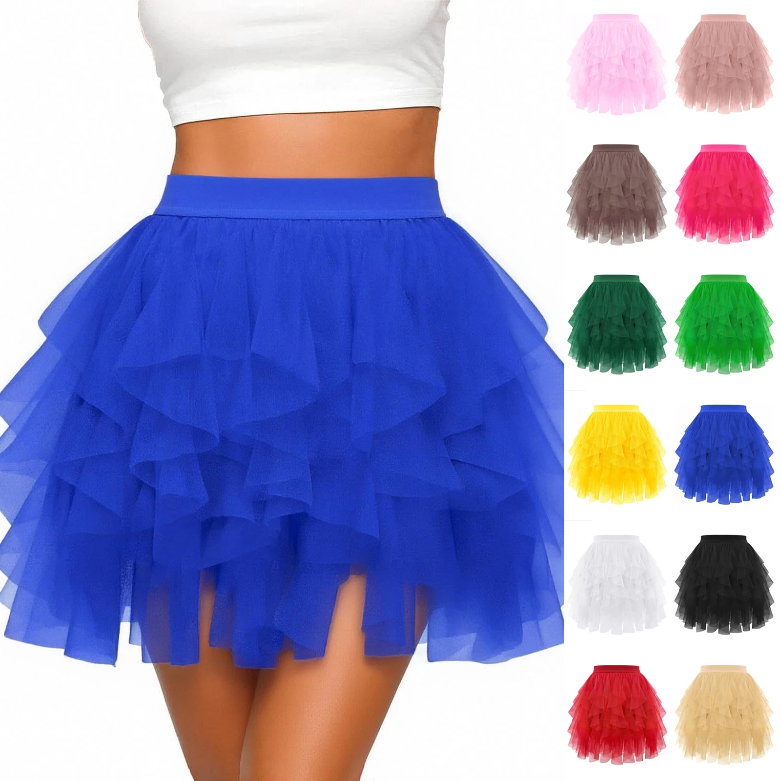 Women's Tulle Tutu Skirt Fashion Solid Color High Waist Mesh Skirt A-line Puff Skirt Cute Cake Skirt Cute Ballet Ball Half Skirt 1
