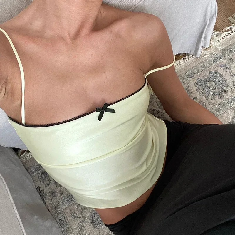 

European and American style spring and summer sexy pure desire style vest with small lace bow and satin small suspender CSM61YX