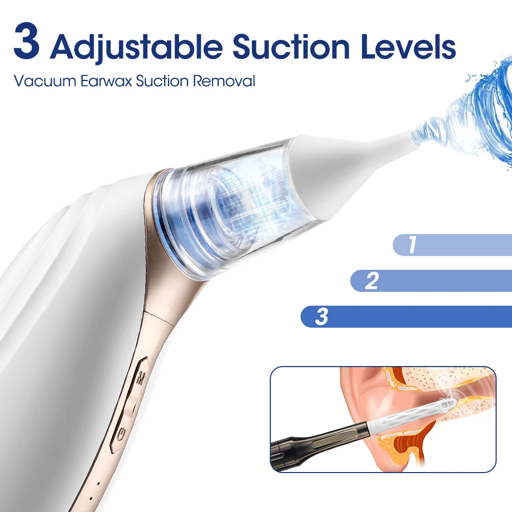3 Modes Ear Wax Vacuum Removal Set Suction Nasal Aspirator Painless Ear Cleaner for Swimming Flying Ear Infections Ear Care