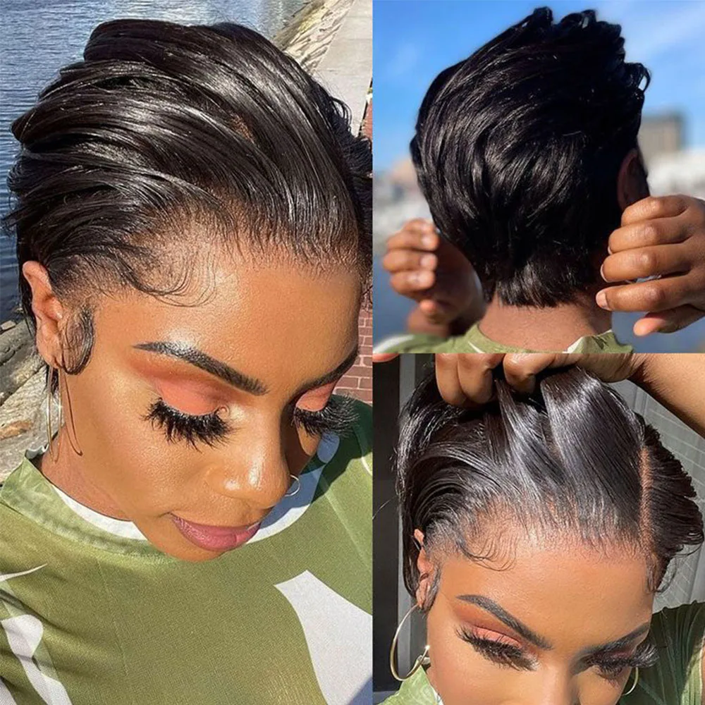 Straight Pixie Cut Human Hair Wig Short Wigs 13x4 Lace Front Wigs Human Hair Pre Plucked Pixie Cut Wig Natural For Black Women