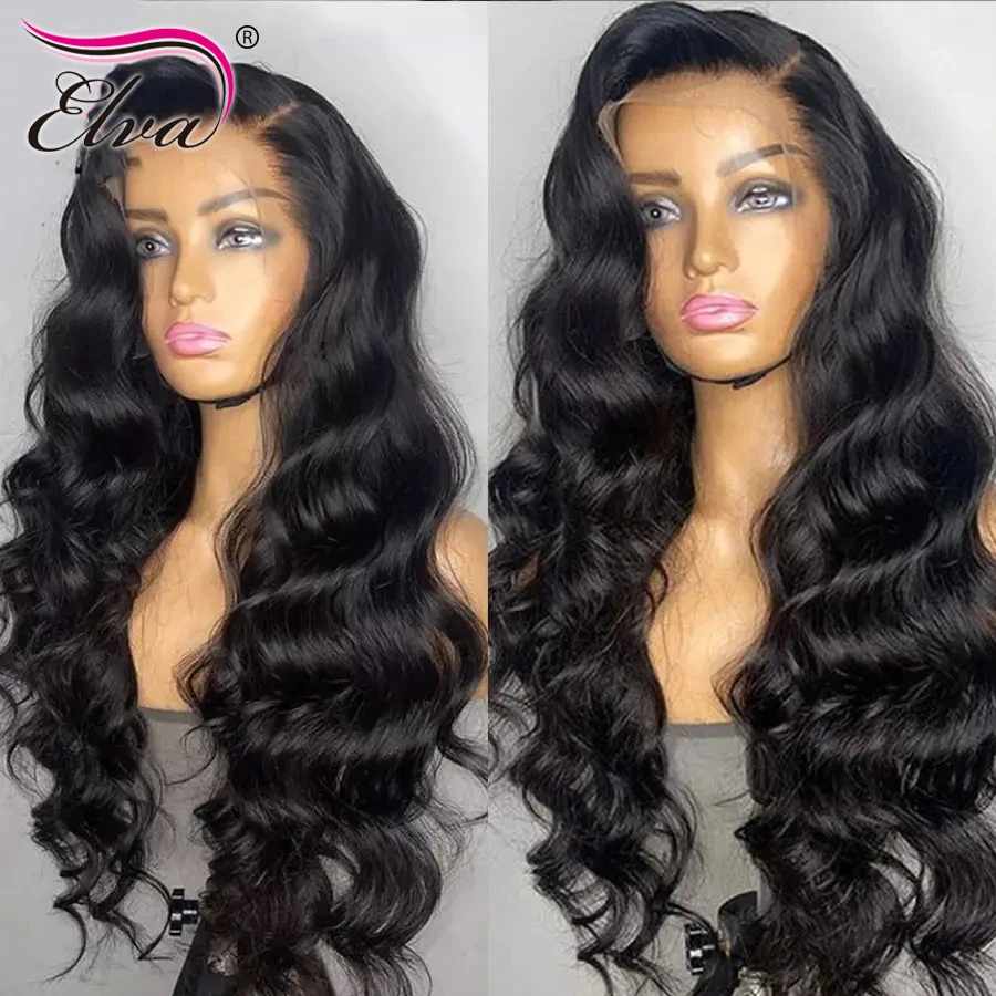 Elva 13x6 Lace Front Human Hair Wig 360 HD Transparent Lace Frontal Wig Body Wave Glueless Pre Plucked Human Wigs Ready To Wear