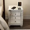Silver Nightstand with LED, Mirrored End Table with Charging Station Wireless, Side Table Storage Cabinet with Crystal & Drawers 6