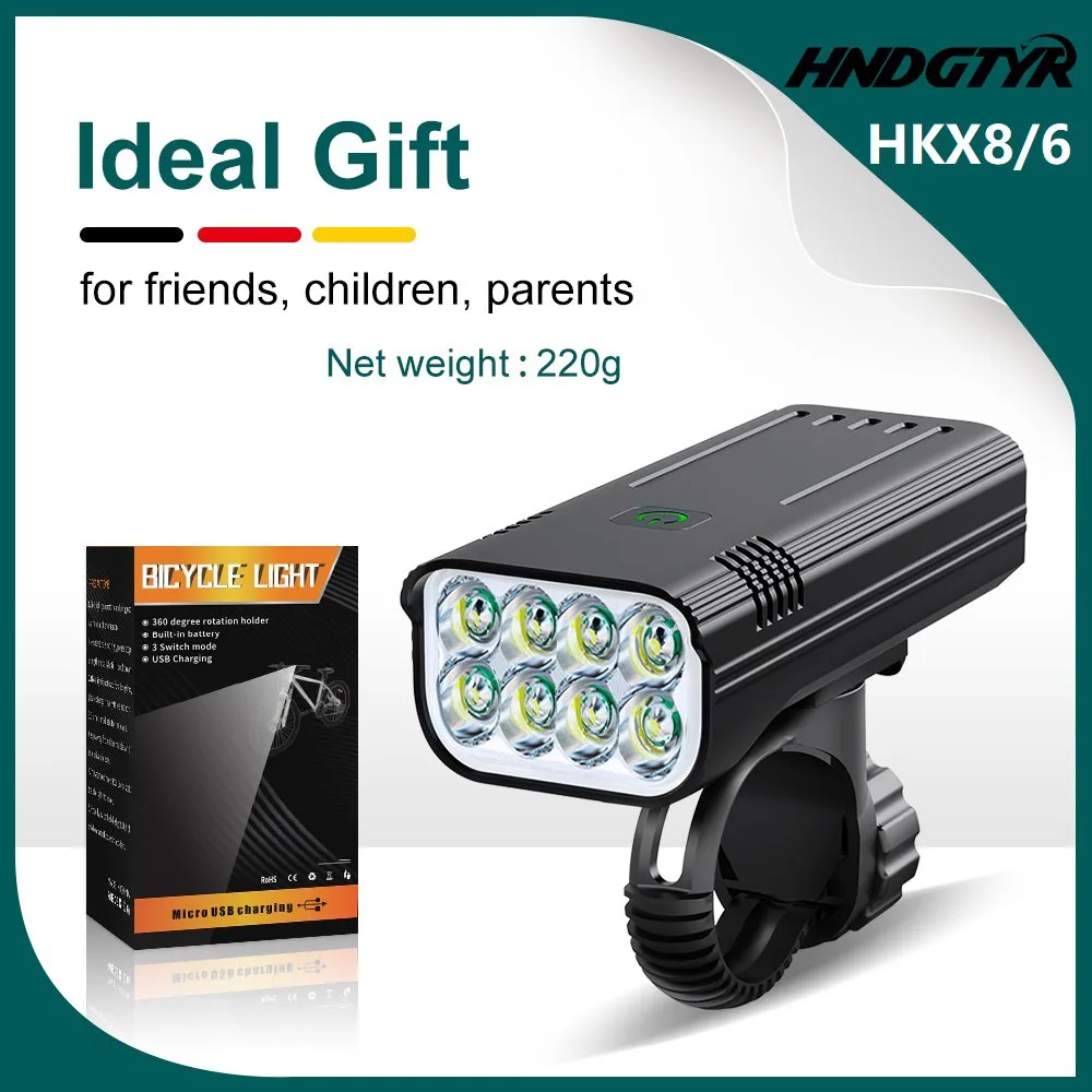 

Передний и задний велосипедный фонарь HNDGTYR, светодиодная лампа с USB-зарядкой, фонарь для велосипеда, мощный налобный фонарь для горного велосипеда