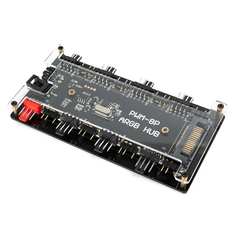 Gaming Case Accessory ARGB Fan Hub with 8 PWM Connectors and 8 ARGB Channels for Customs Lighting