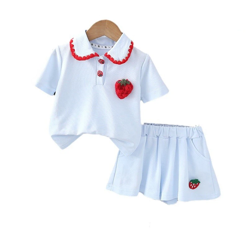 Cute Strawberry Kids Polo Shirt Shorts Set