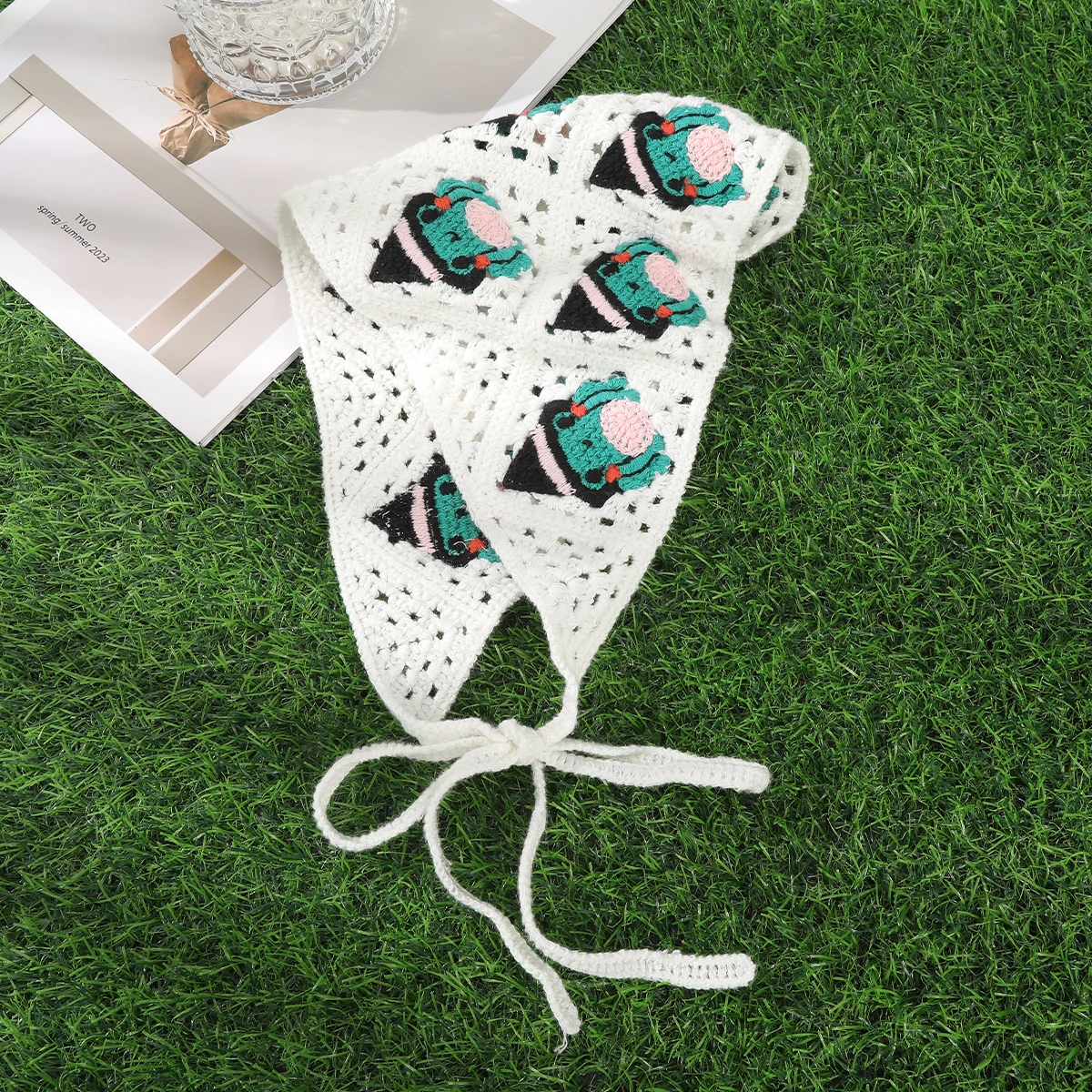 Knitted Bat Triangle Scarf Gray Halloween Bandana Turban Headbands For Women Festival Cute Hair Bands Hair Accessories