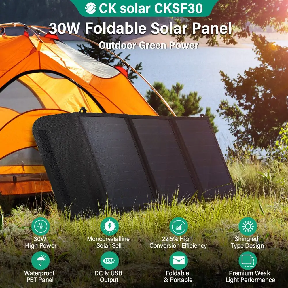 

30W 18V Shingled Solar Panel Foldable Outdoor Waterproof Portable Superior Monocrystalline Solar Power Cell Batt