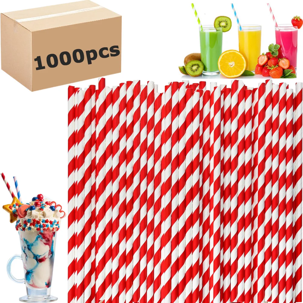 

1000pcs Paper Disposable Straws Biodegradable Straws Birthday Wedding Party Family Gathering Kitchen Supplies Wholesale Straws
